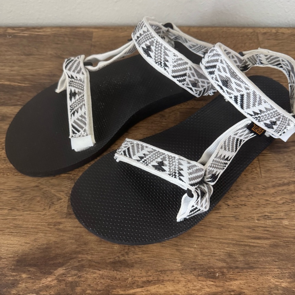 Teva Black and White Sport Sandals with Geometric Straps
